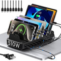 510W 10-Port Charging Station for Multiple Devices with 8 Cables