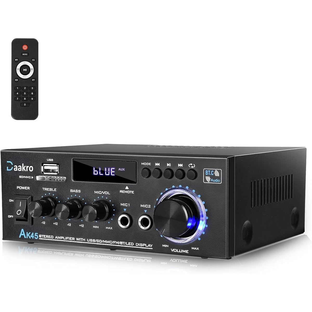 Bluetooth 5.1 Stereo Audio Amplifier, 2-Channel Home Receiver with Remote