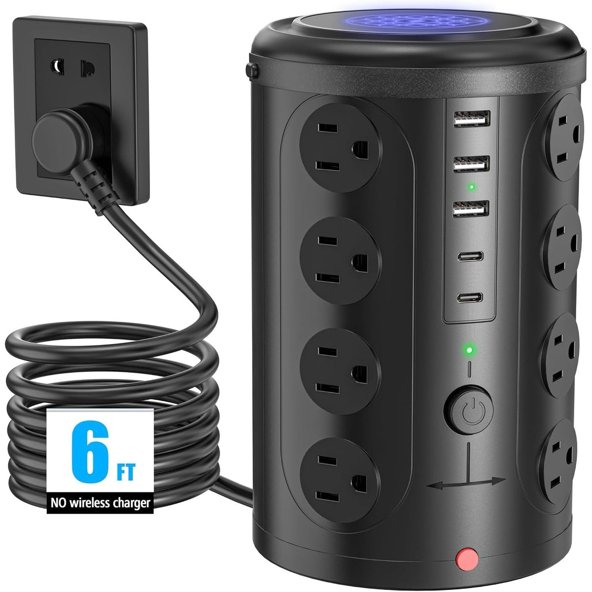6ft power strip tower with 16 outlets and 5 USB ports