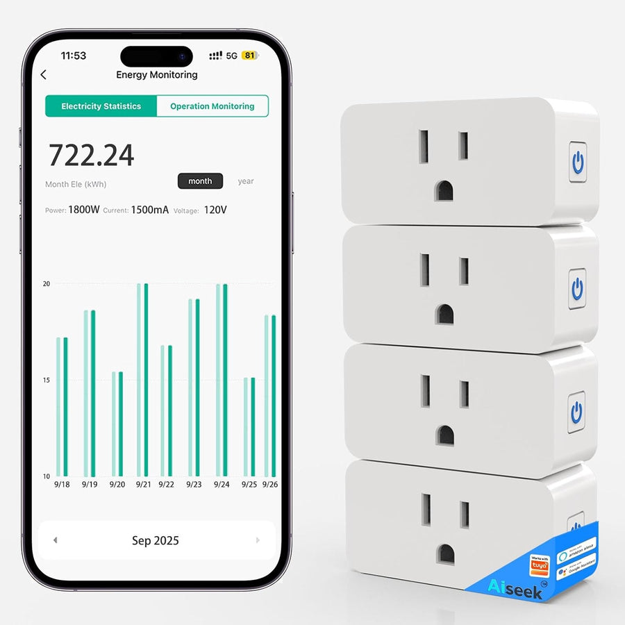 Wi-Fi smart plug 4-pack with energy monitoring app