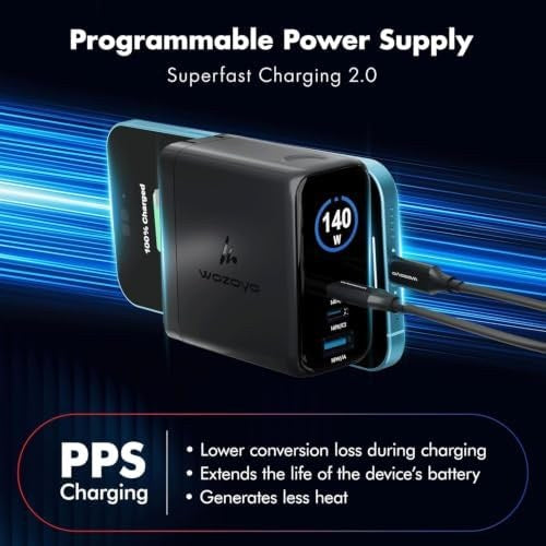 3-Port GaN Fast Charger with Smart LED Display, 2 USB-C and USB-A